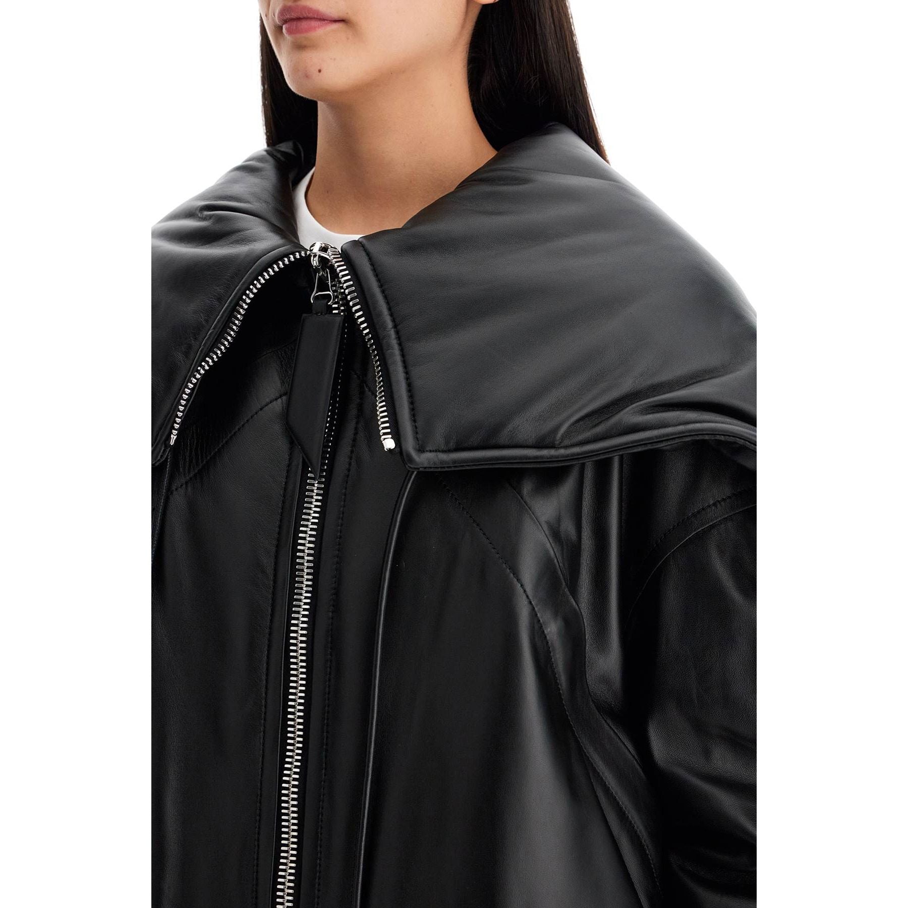 Nappa Leather Hooded Bomber Jacket