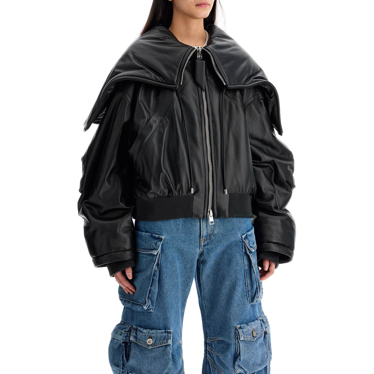 Nappa Leather Hooded Bomber Jacket