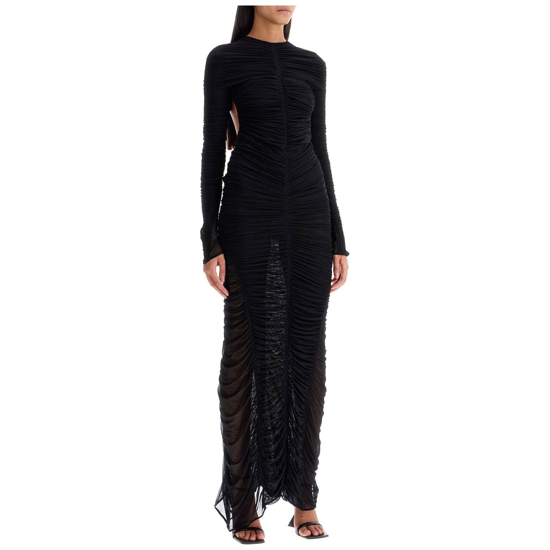 Ruffled Maxi Dress In Mesh Fabric