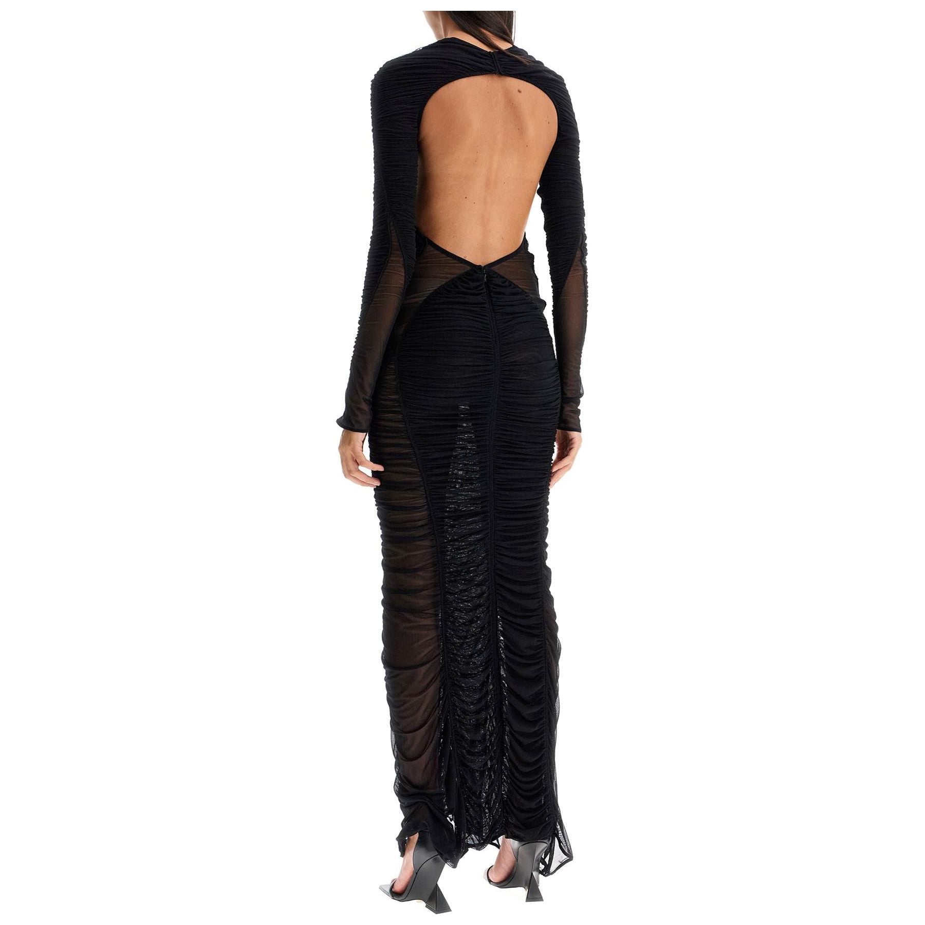 Ruffled Maxi Dress In Mesh Fabric