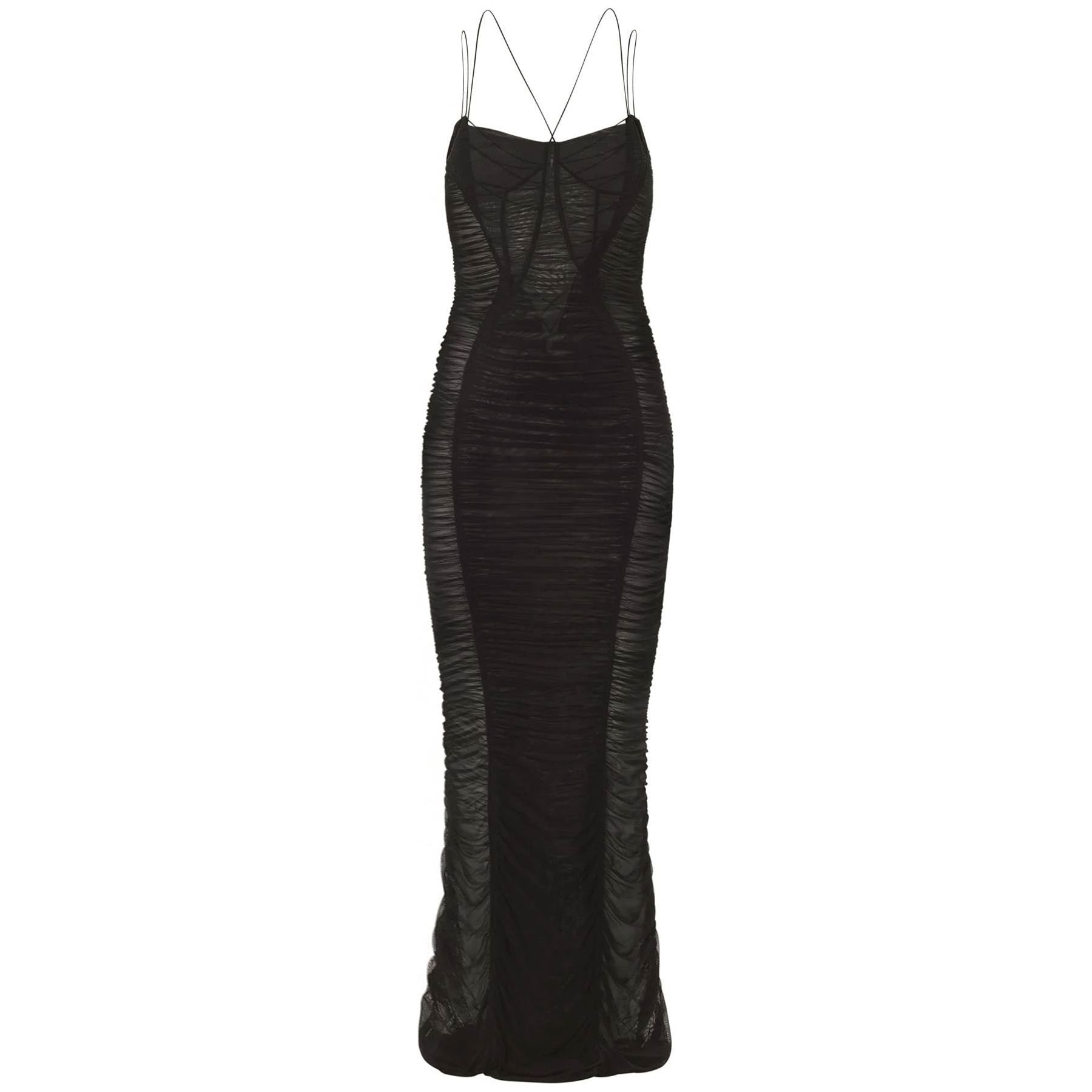Backless Ruched Mesh Gown