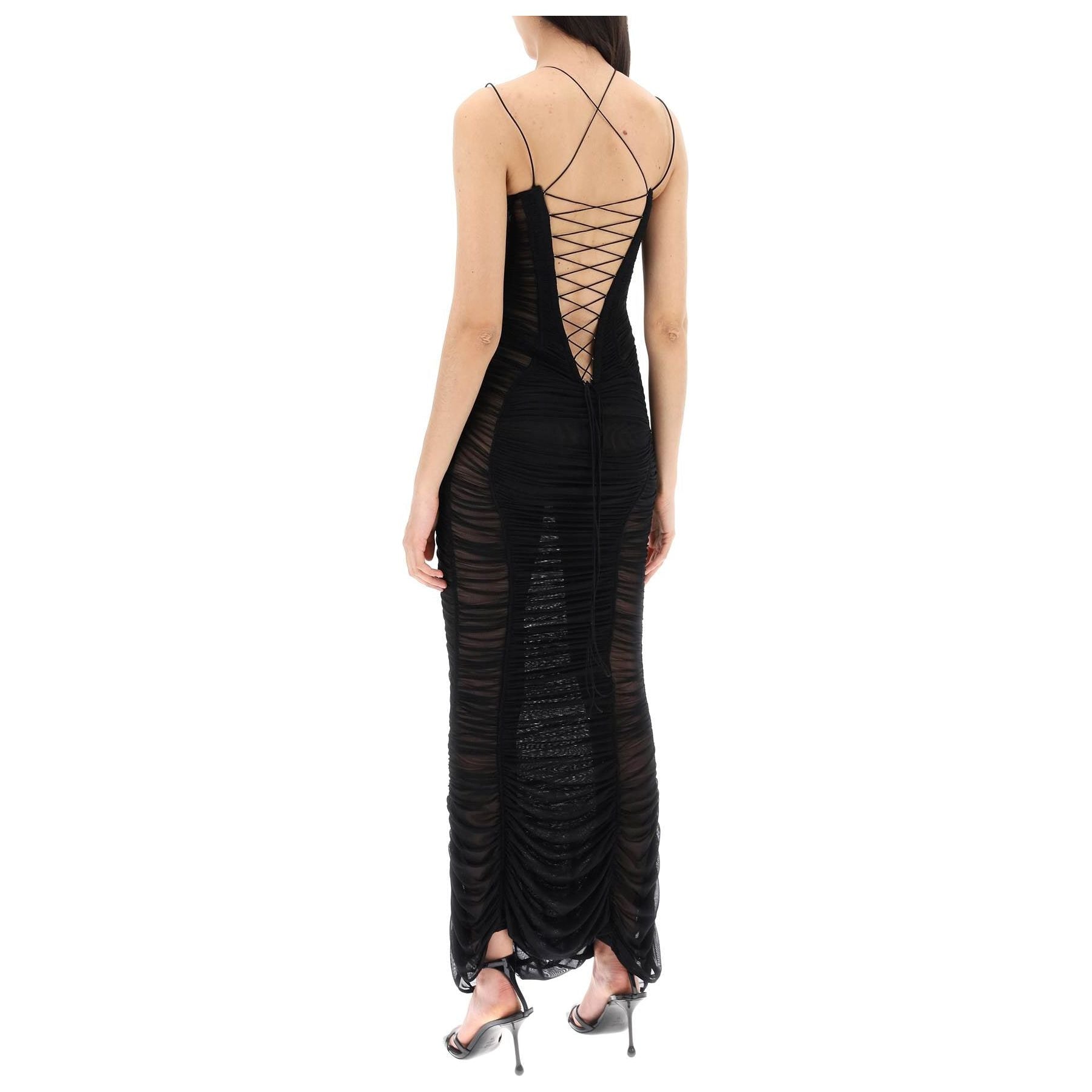 Backless Ruched Mesh Gown