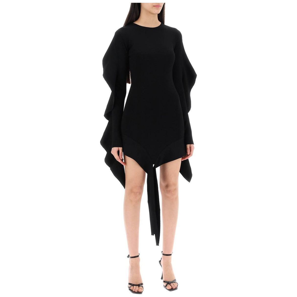 Asymmetric Ruffle Knit Mini Dress