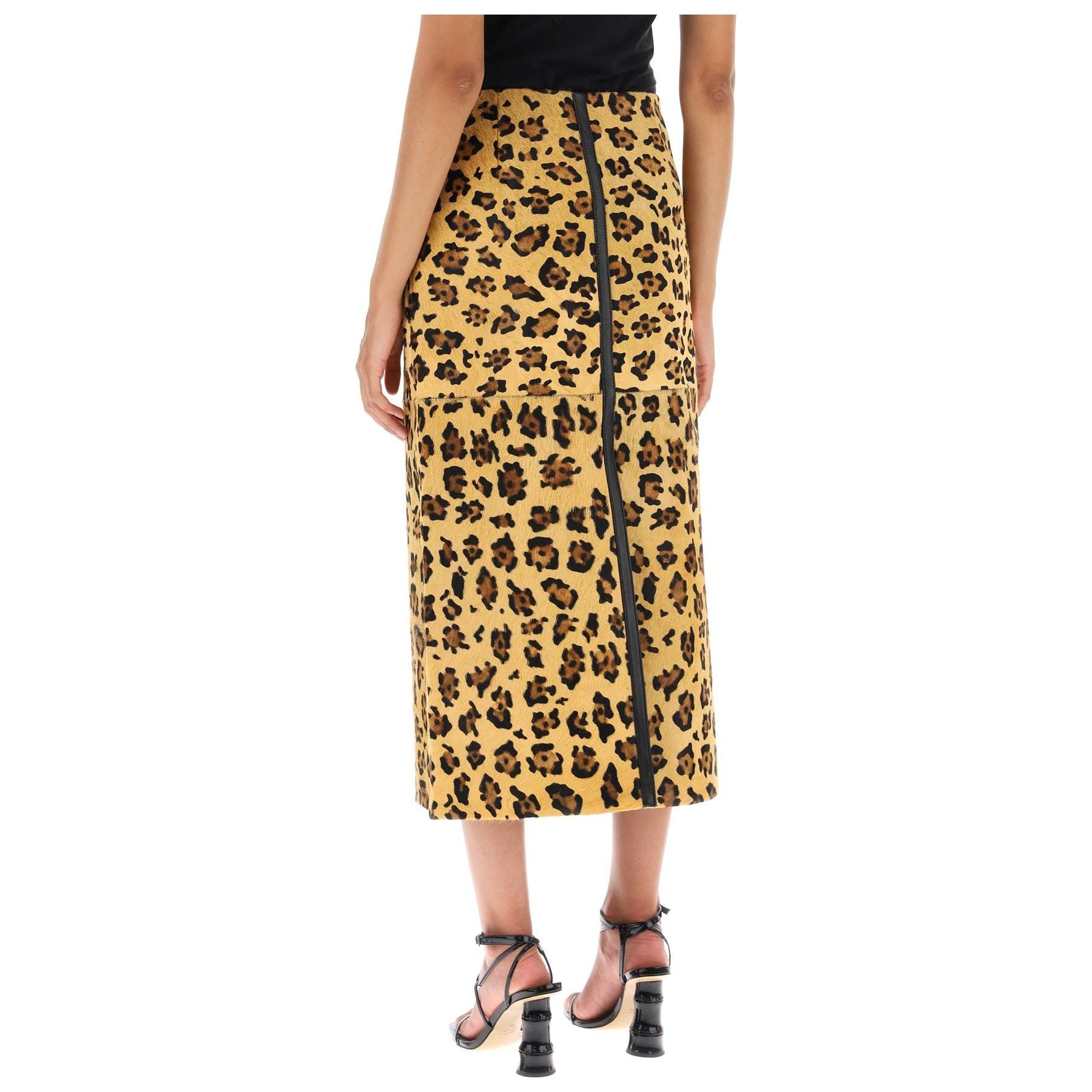 Leopard Print 'Carolyn' Calf Leather Midi Skirt