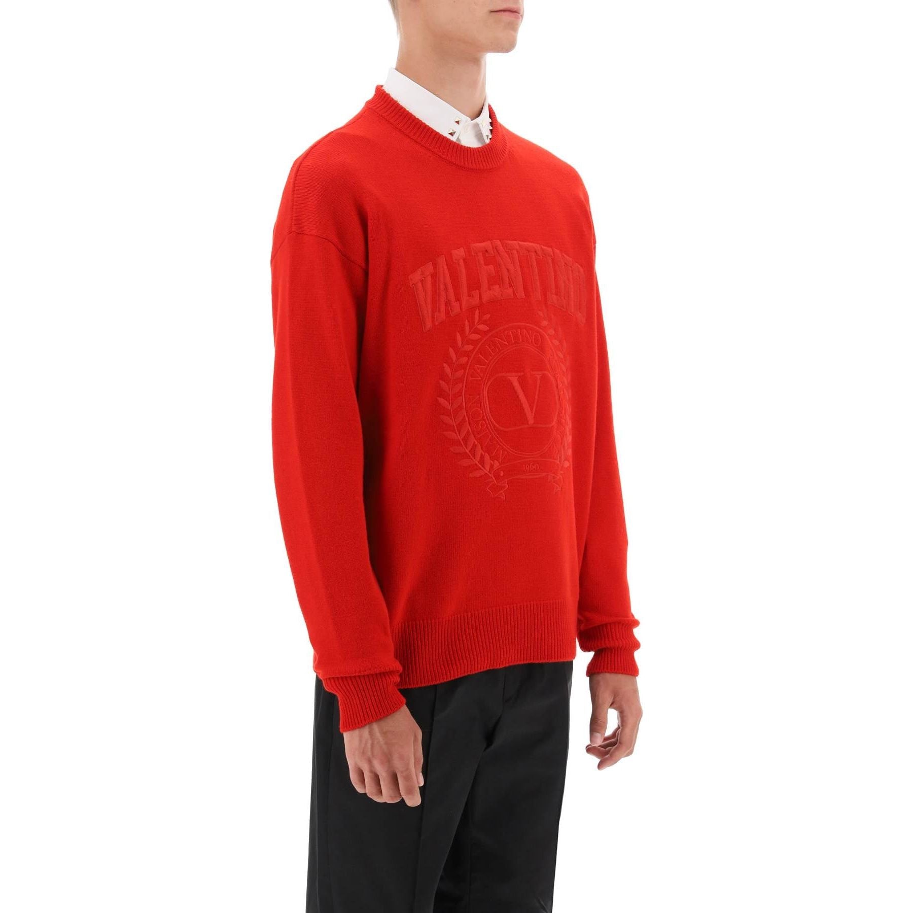 Crew Neck Sweater With Maison Valentino Embroidery