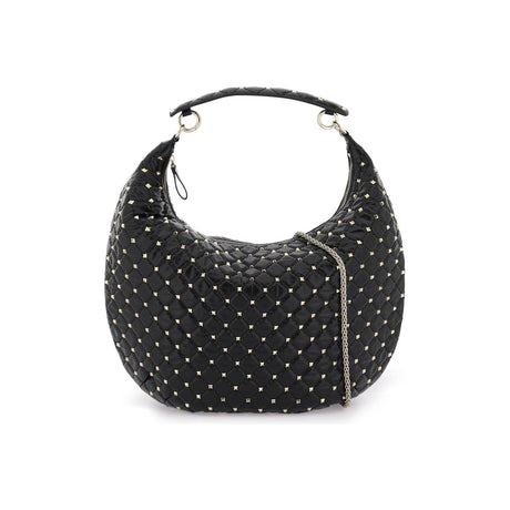 Leather Rockstud Spike Hobo Bag