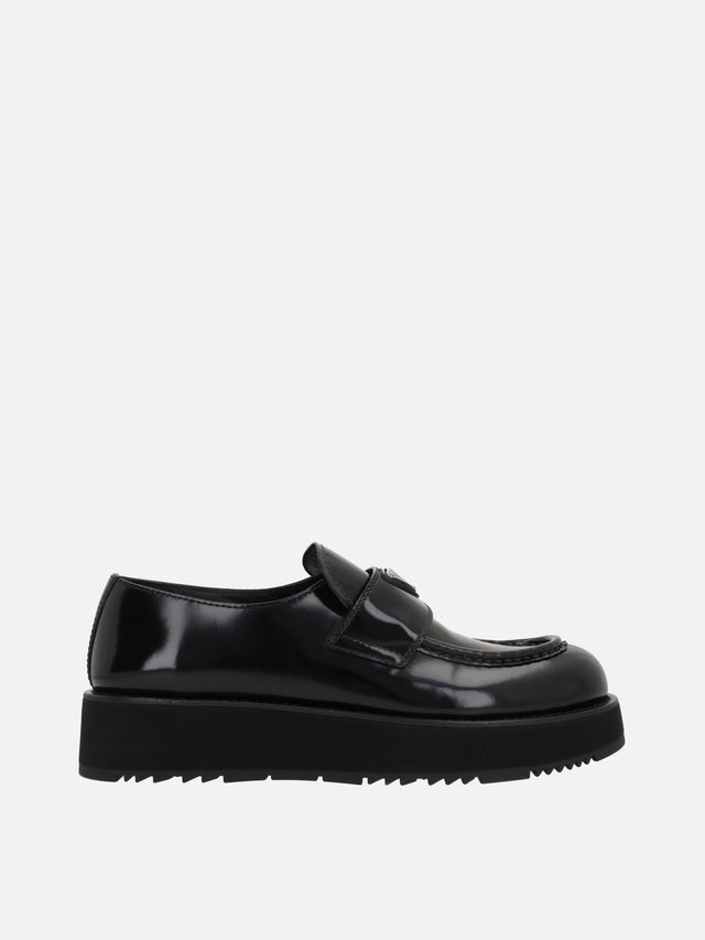 Brushed Leather Flatform Loafers-Prada-JOHN JULIA