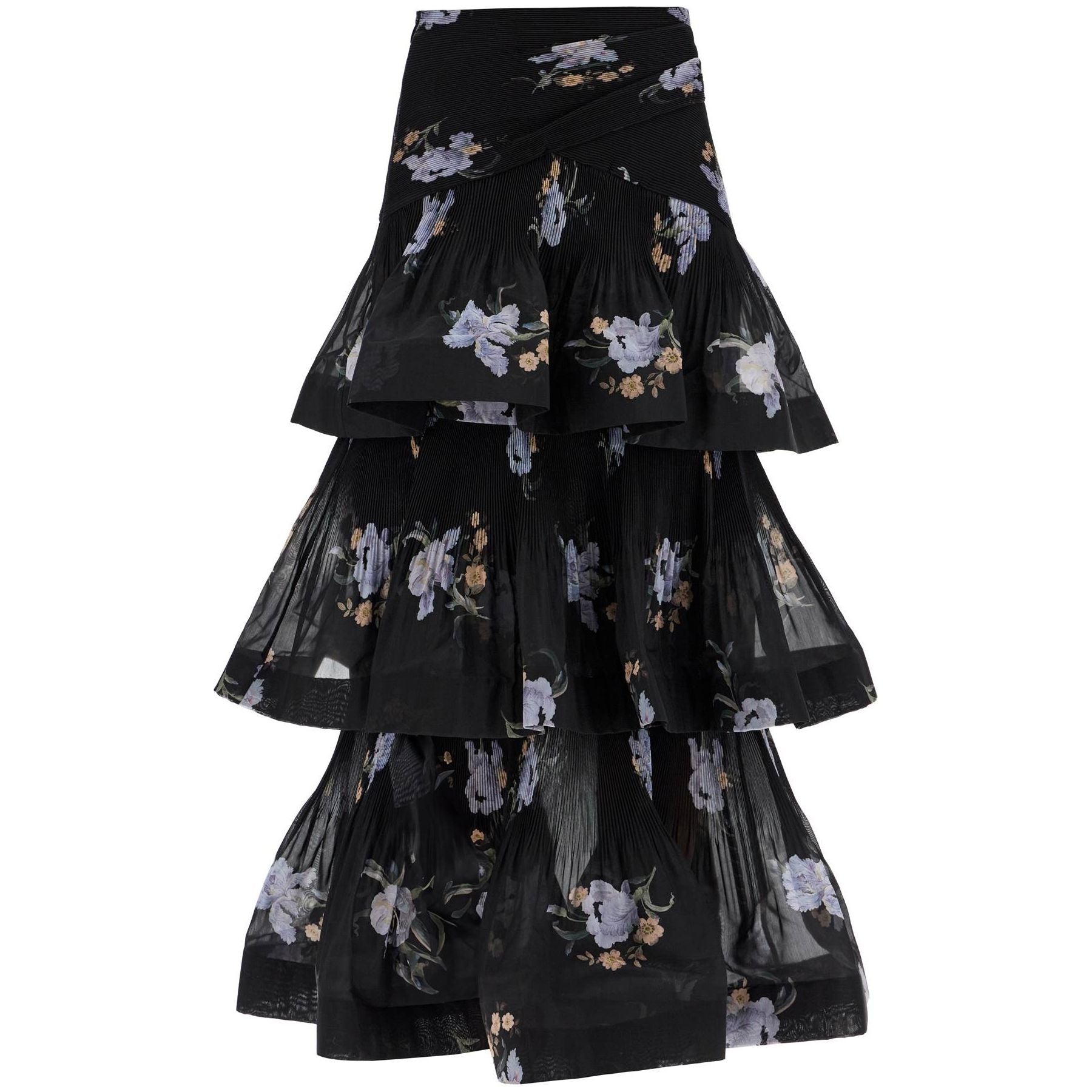 Pleated Ruffle Skirt With Floral Print