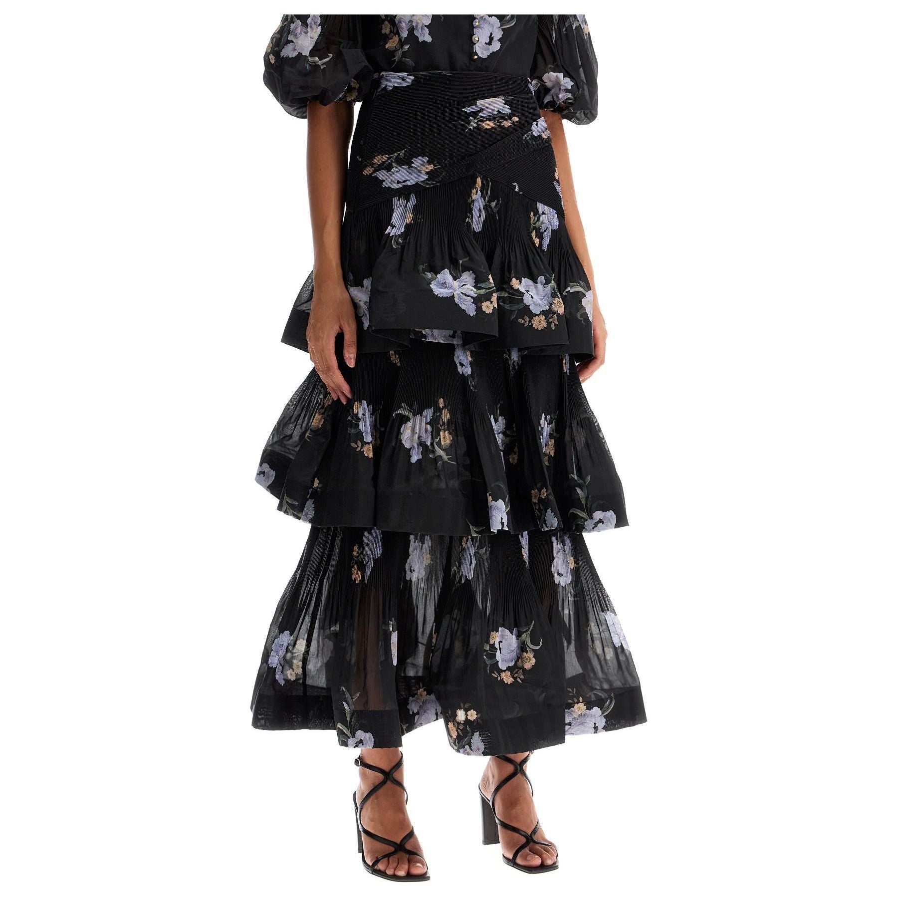 Pleated Ruffle Skirt With Floral Print