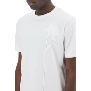 Flower Embroidered Mercerized Cotton T-shirt.