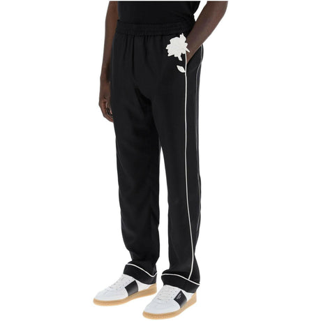 Flower Embroidered Silk Poplin Pajama Pants.