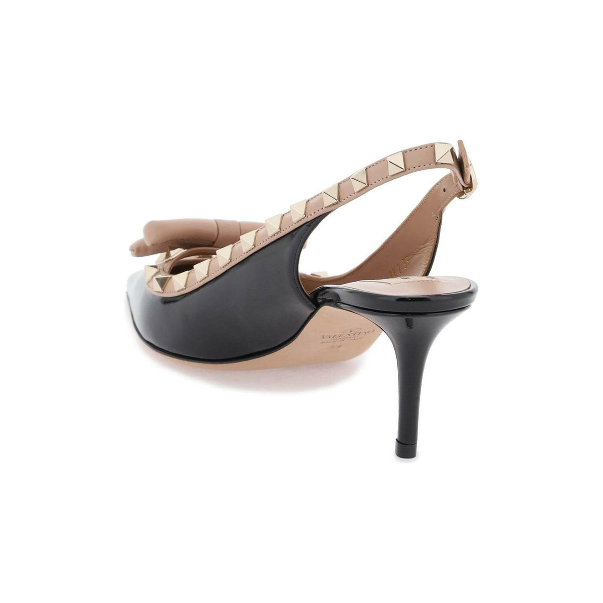 Rockstud Bow Patent Leather Slingback Pumps.