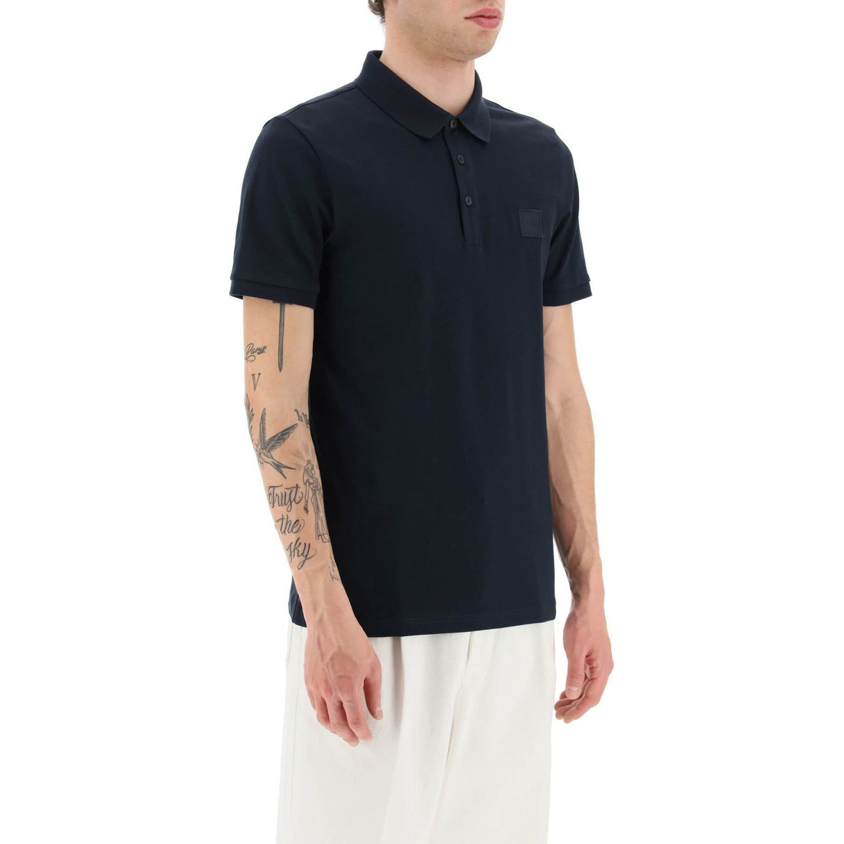 Slim Fit Polo Shirt Lightweight Stretch Cotton Piqué Logo Patch