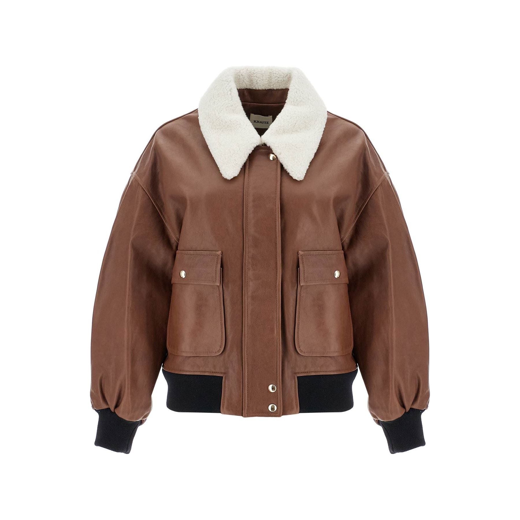 Lamb Leather Bomber Jacket Shearling Collar