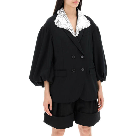 SIMONE ROCHA-Lace Collar Puff Sleeve Double-Breasted Jacket-JOHN JULIA