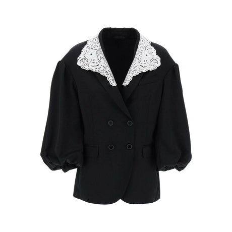 SIMONE ROCHA-Lace Collar Puff Sleeve Double-Breasted Jacket-JOHN JULIA