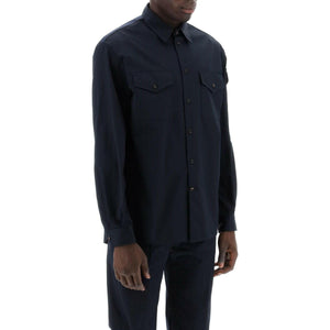 Long-Sleeve Cotton Twill Button-Up Shirt.