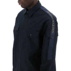 Long-Sleeve Cotton Twill Button-Up Shirt.