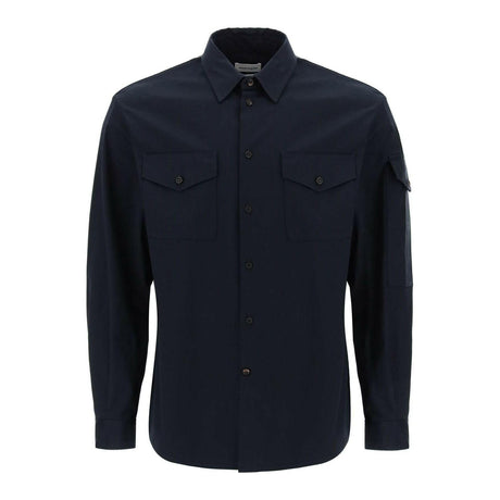 Long-Sleeve Cotton Twill Button-Up Shirt.