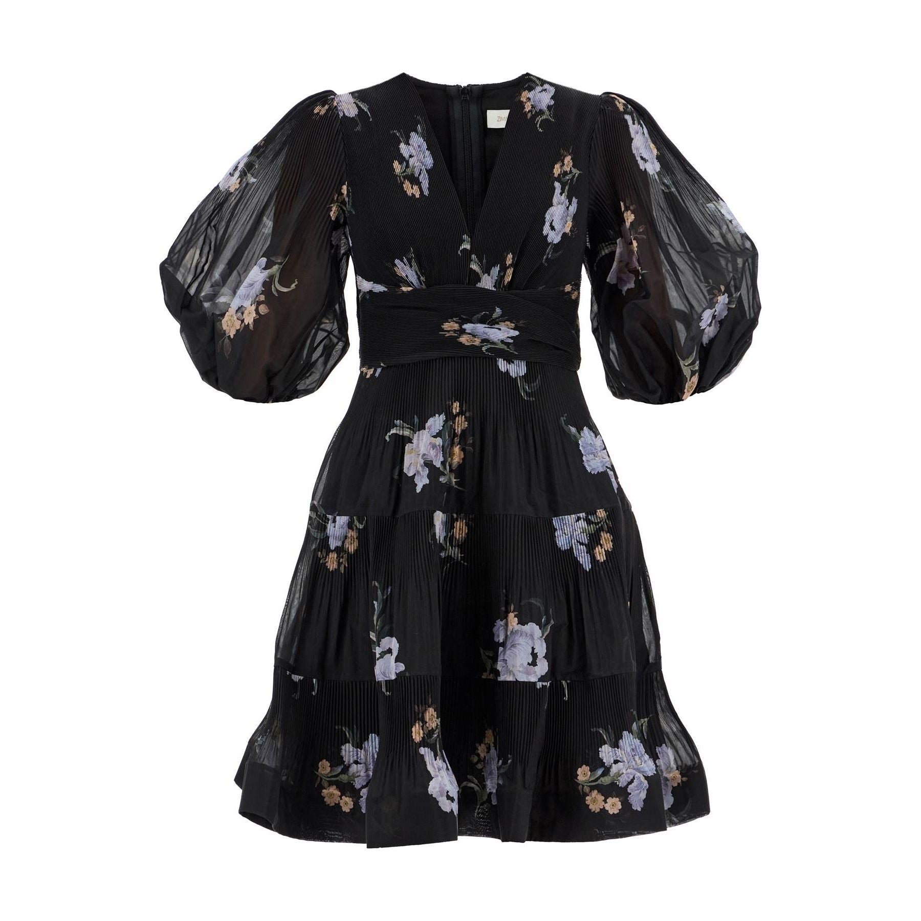 Pleated Floral Organza Mini Dress