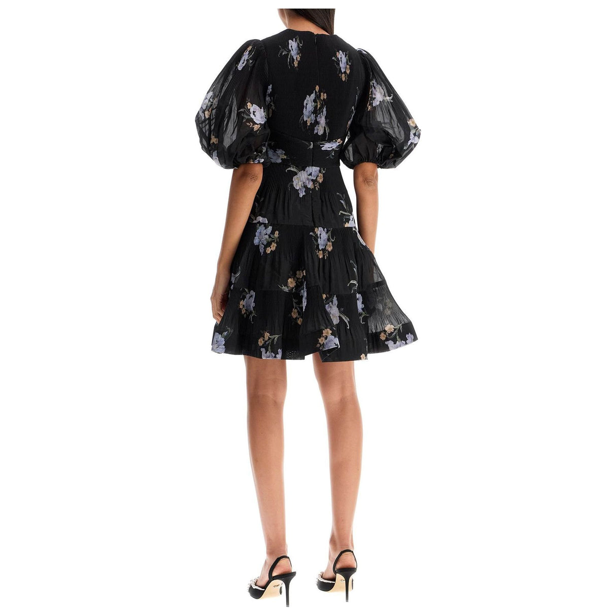 Pleated Floral Organza Mini Dress