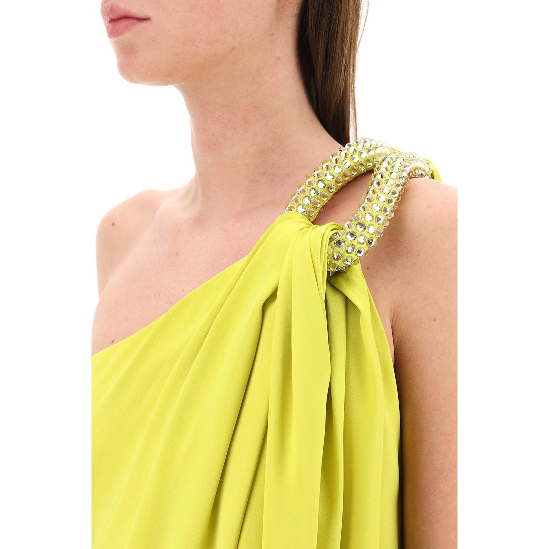 Falabella One-Shoulder Crystal-Embellished Satin Gown
