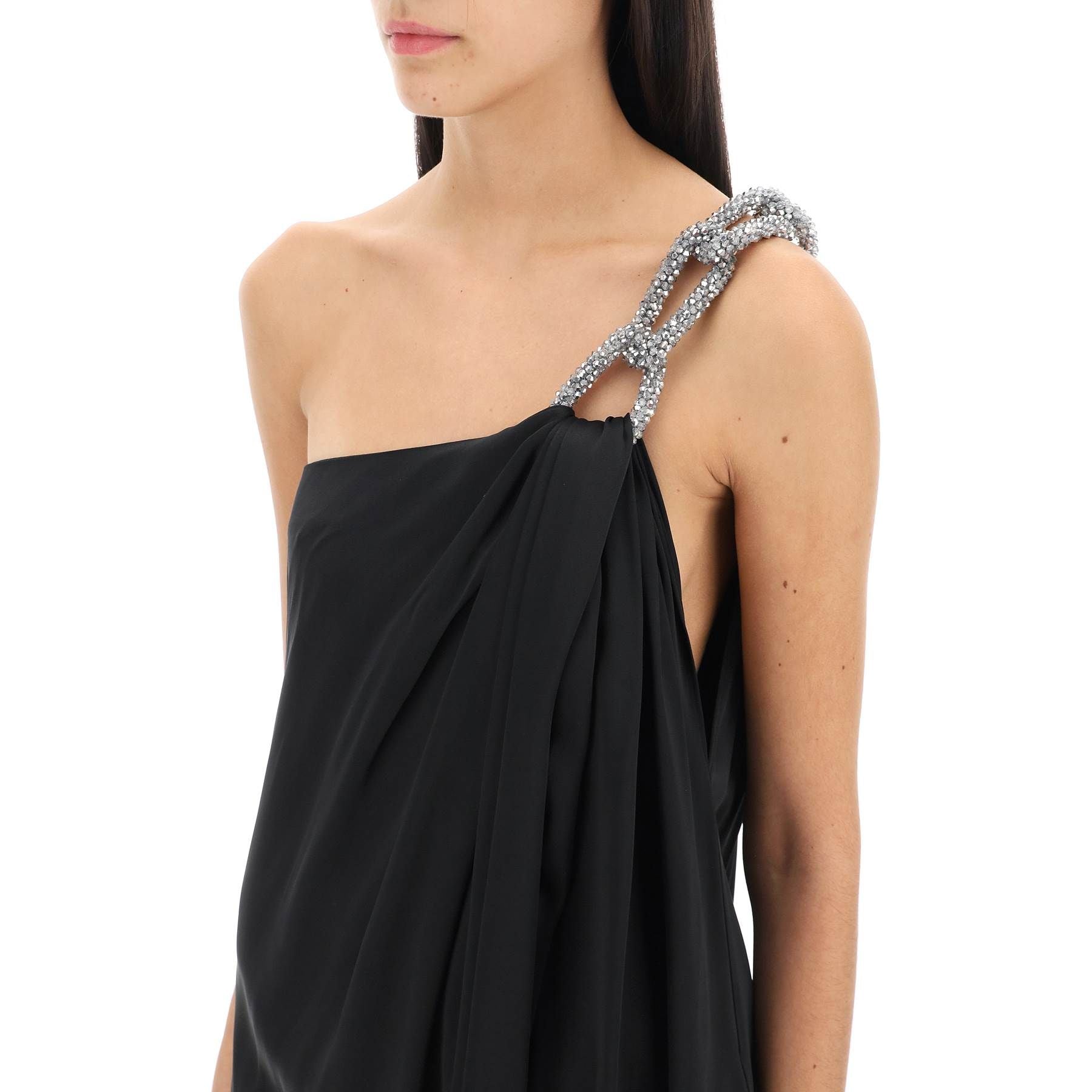 Falabella Crystal Chain Double Satin One-Shoulder Gown