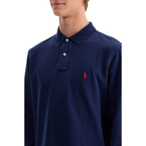 Long-Sleeved Cotton Piqué Polo Shirt Contrast Embroidered Pony