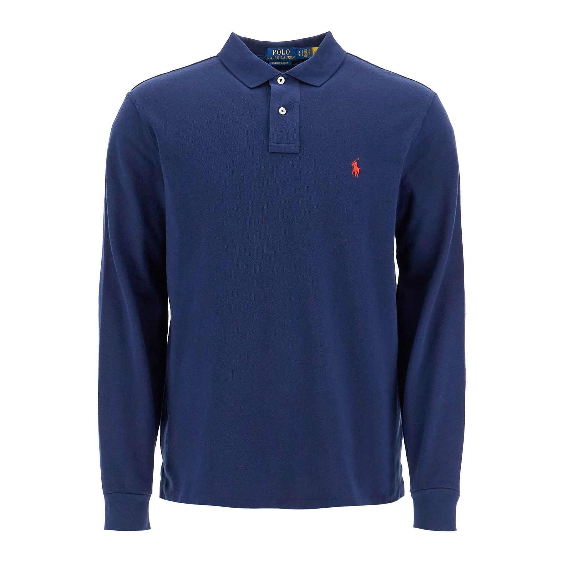 Long-Sleeved Cotton Piqué Polo Shirt Contrast Embroidered Pony