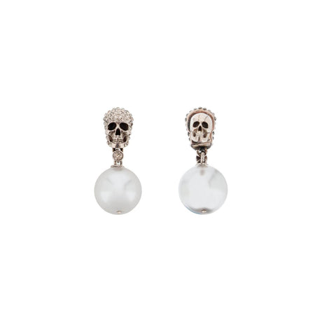 Pearl Skull Earrings With Crystal Pavé