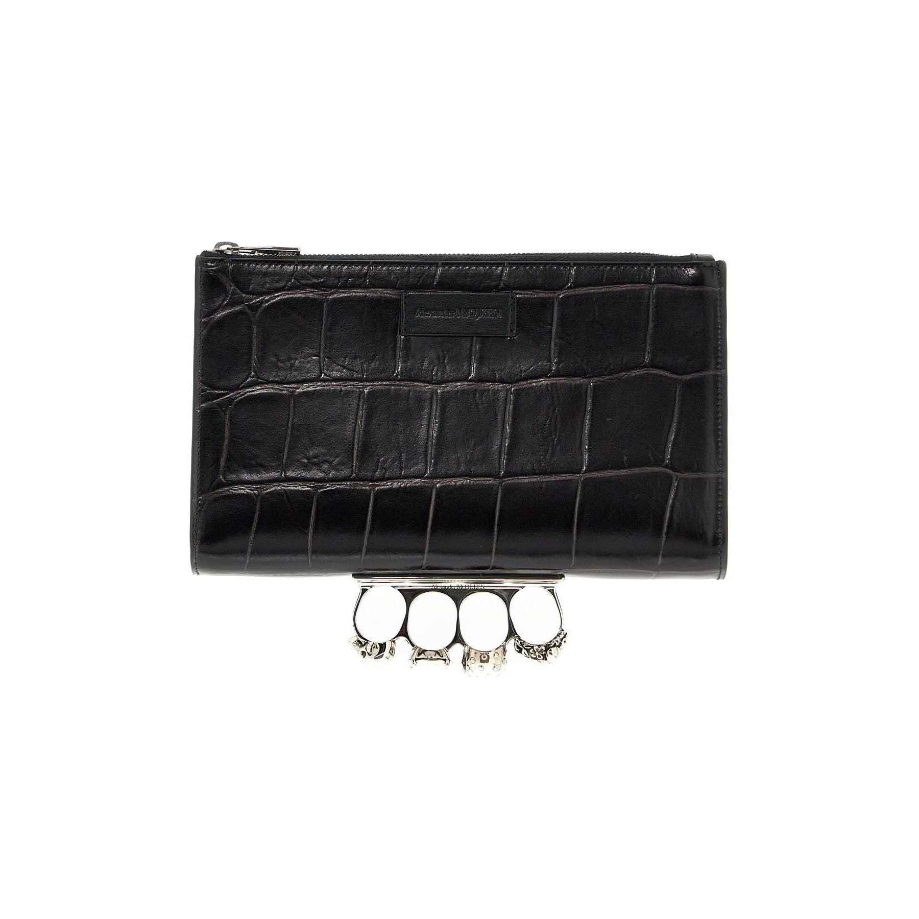 The Knuckle Small Croc Embossed Leather Zip Pouch
