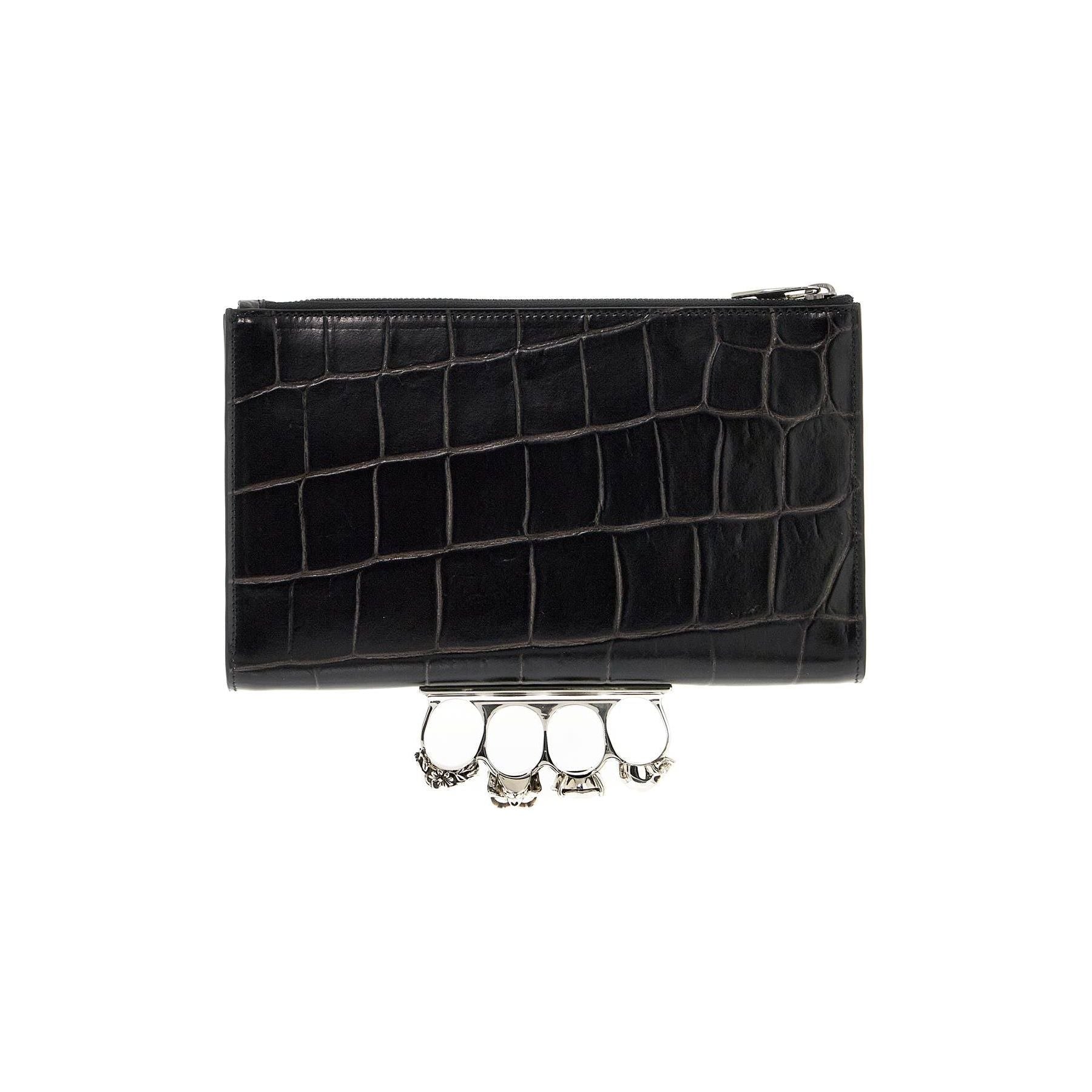 The Knuckle Small Croc Embossed Leather Zip Pouch