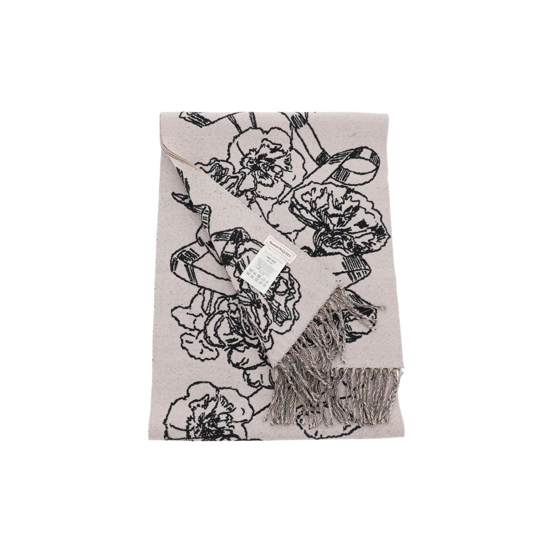 Reversible Wool Scarf with Skull and Floral Motif