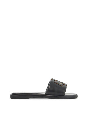 Double T Leather Slides-Tory Burch-JOHN JULIA