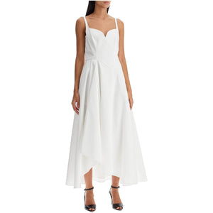 Cotton Poplin Midi Dress Sweetheart Neckline