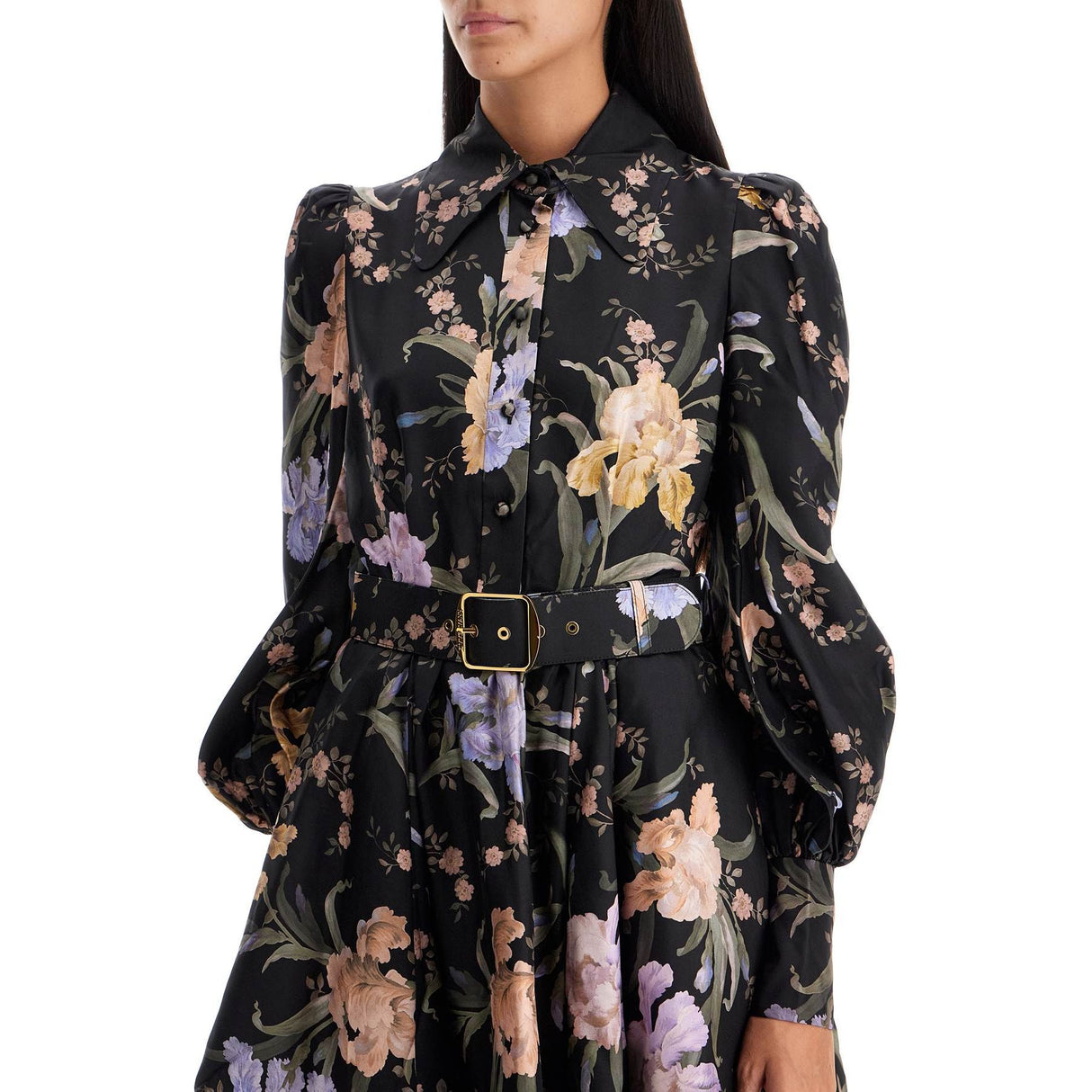 Eden Floral Silk Belted Shirt Dress