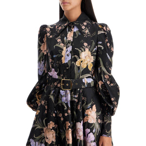 Eden Floral Silk Belted Shirt Dress