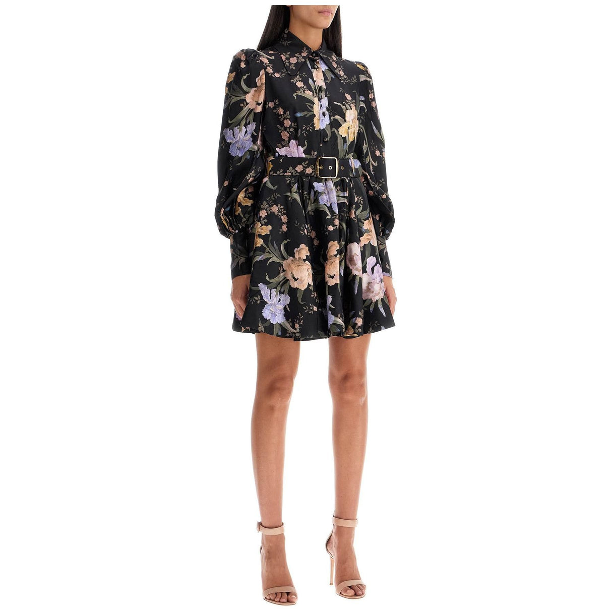 Eden Floral Silk Belted Shirt Dress