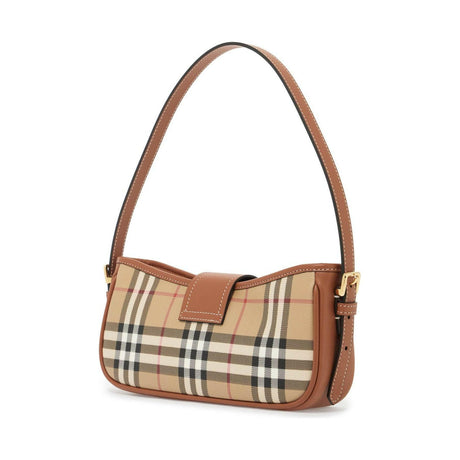 Check Buckle Coated Canvas Sling Shoulder Bag.