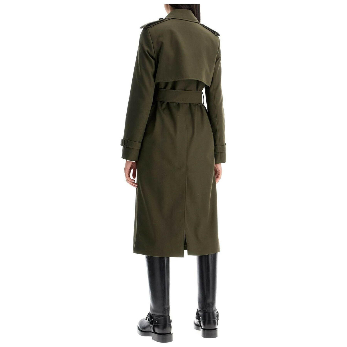 Long Cotton Blend Trench Coat.