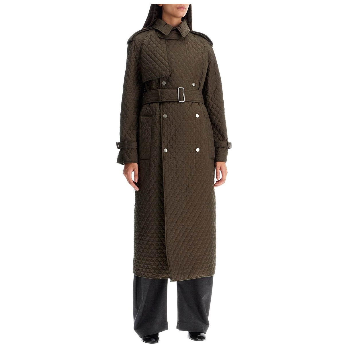 Long Quilted Nylon Trench Coat