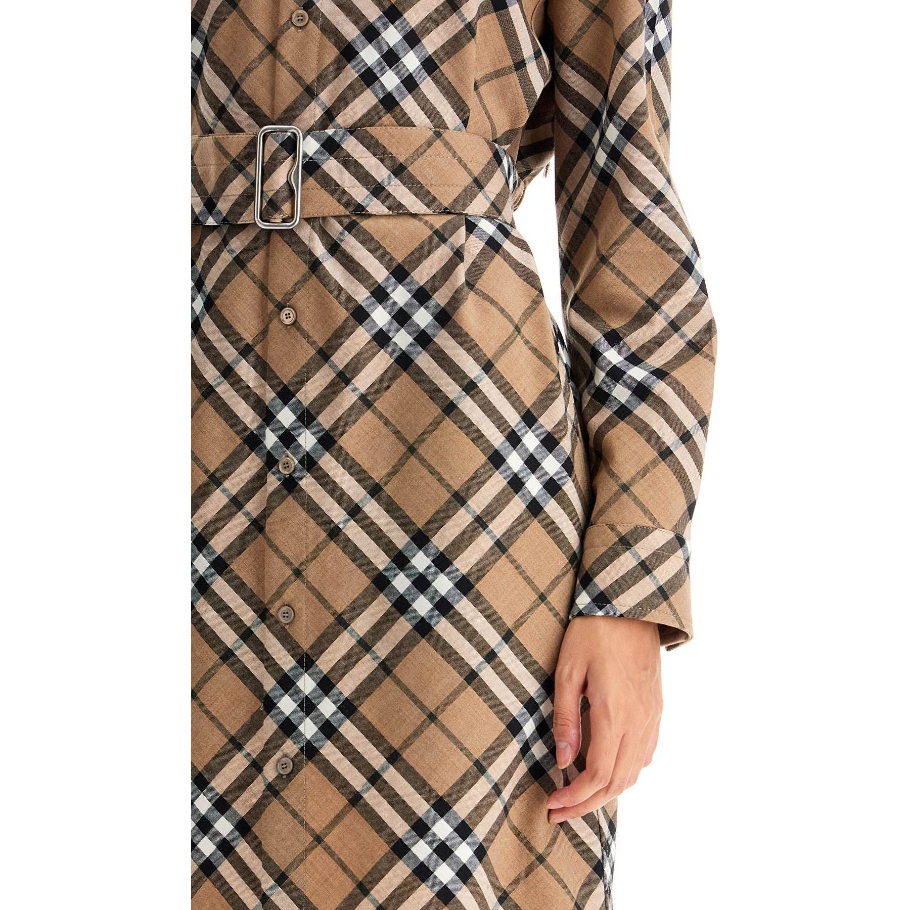 Wool Blend Check Shirt Dress