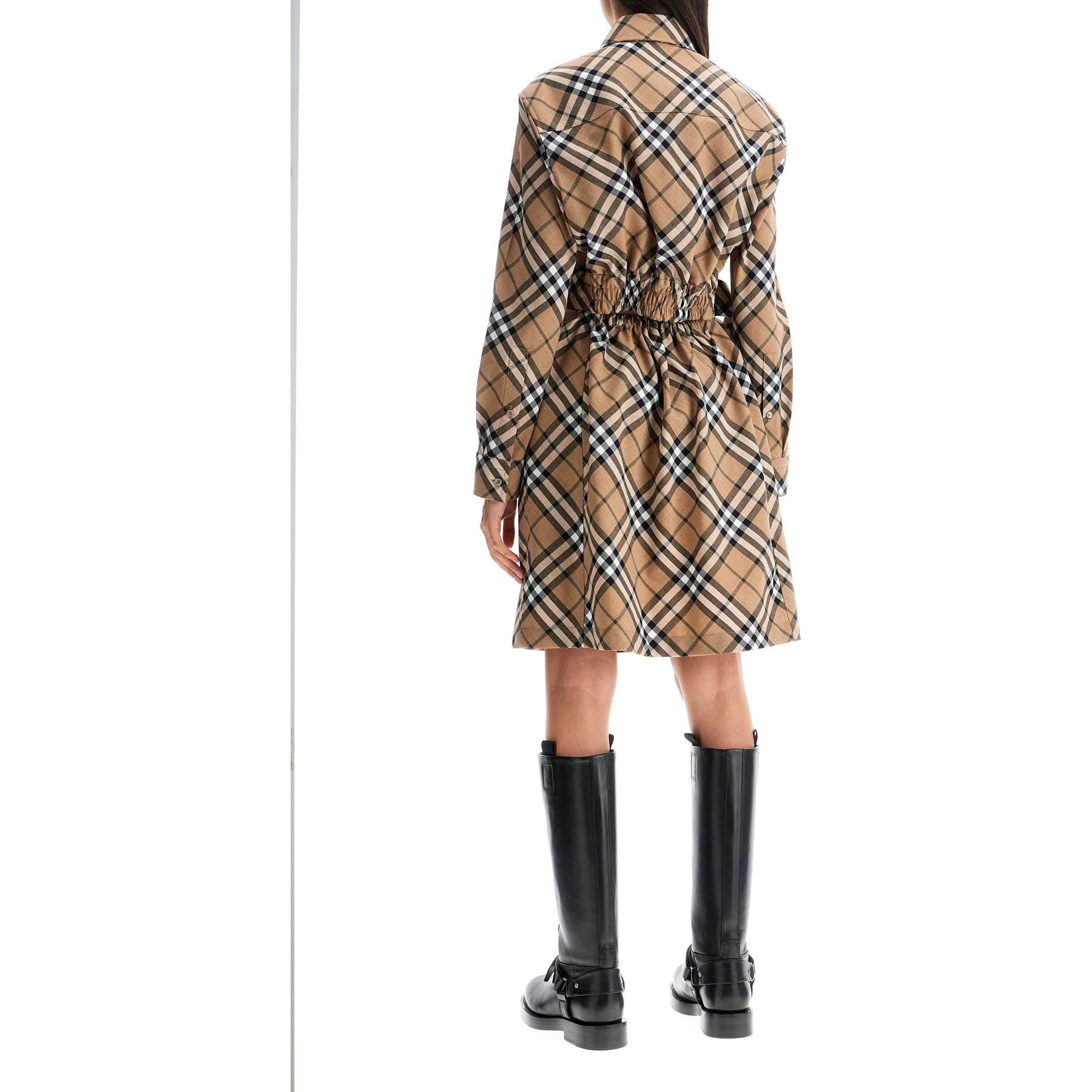 Wool Blend Check Shirt Dress