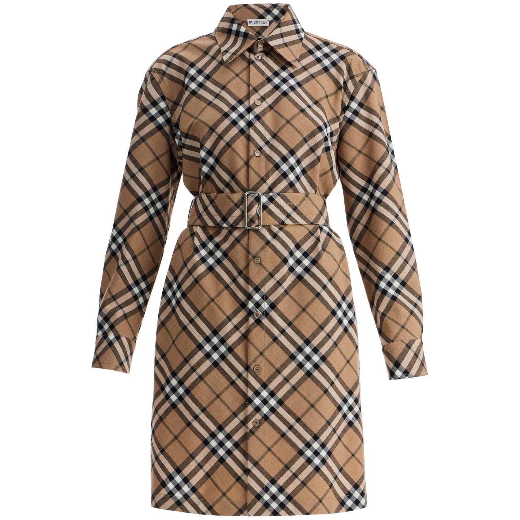 Wool Blend Check Shirt Dress