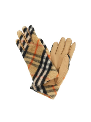 Check Wool Leather Gloves-Burberry-JOHN JULIA