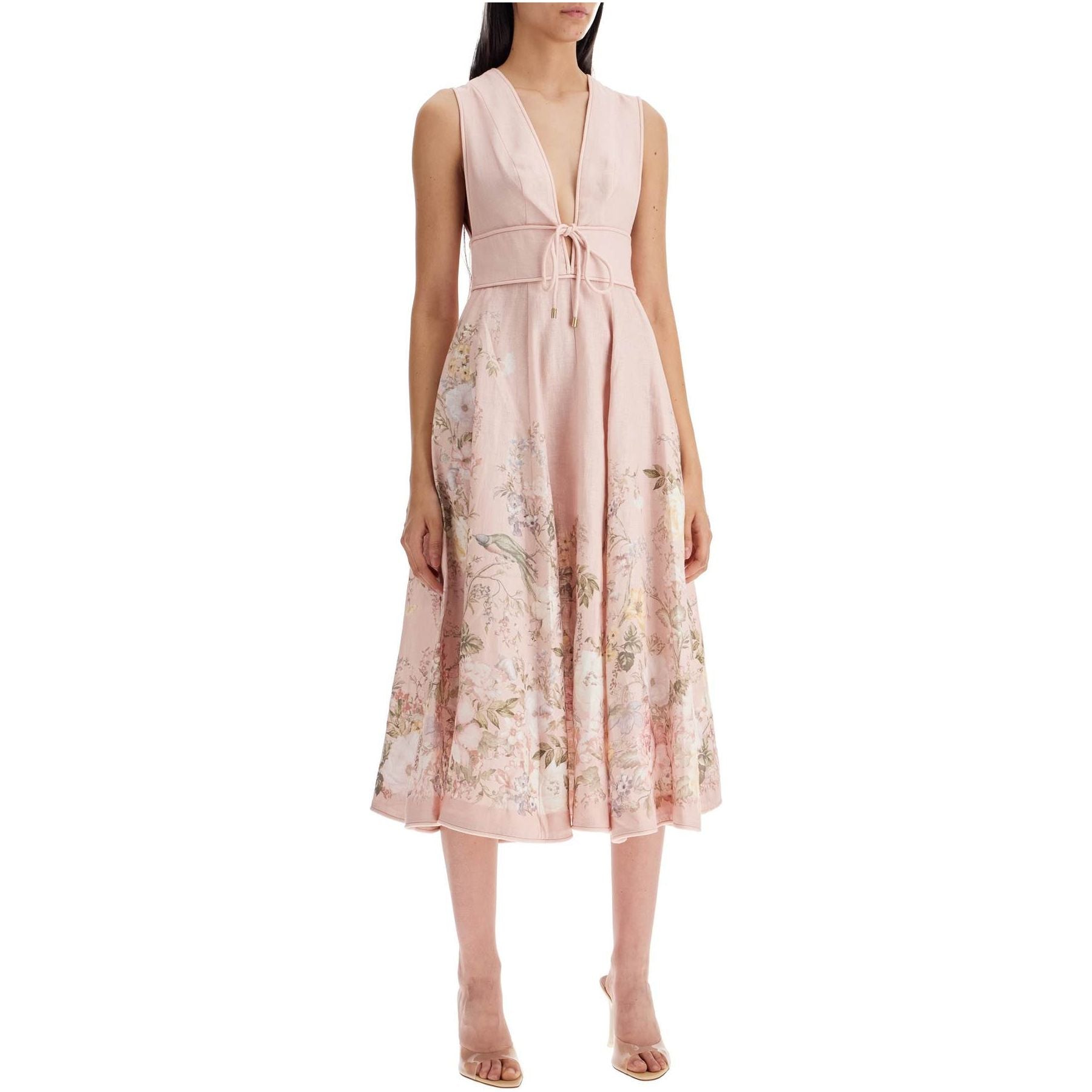 Linen Waverly Plunge Floral Midi Dress