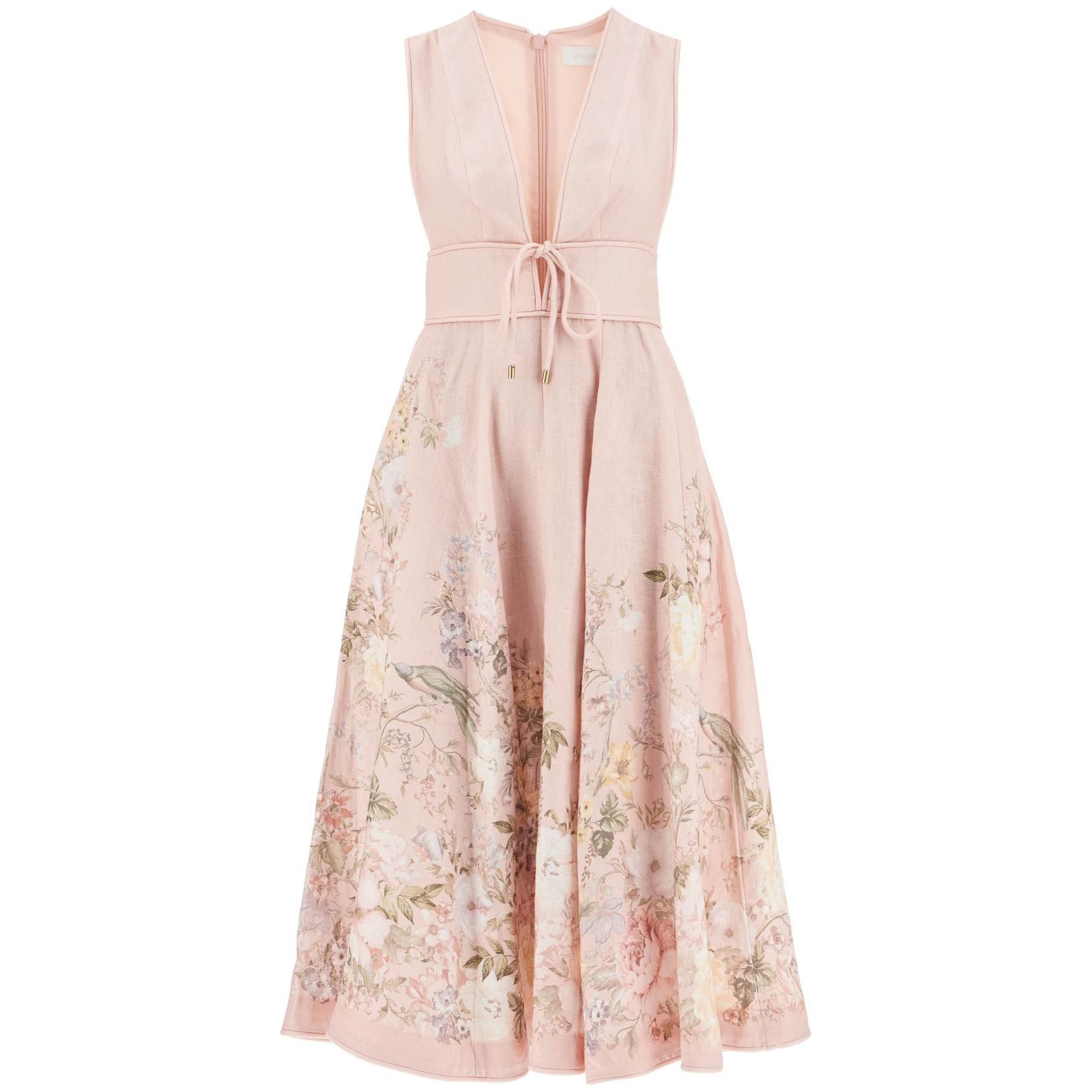 Linen Waverly Plunge Floral Midi Dress