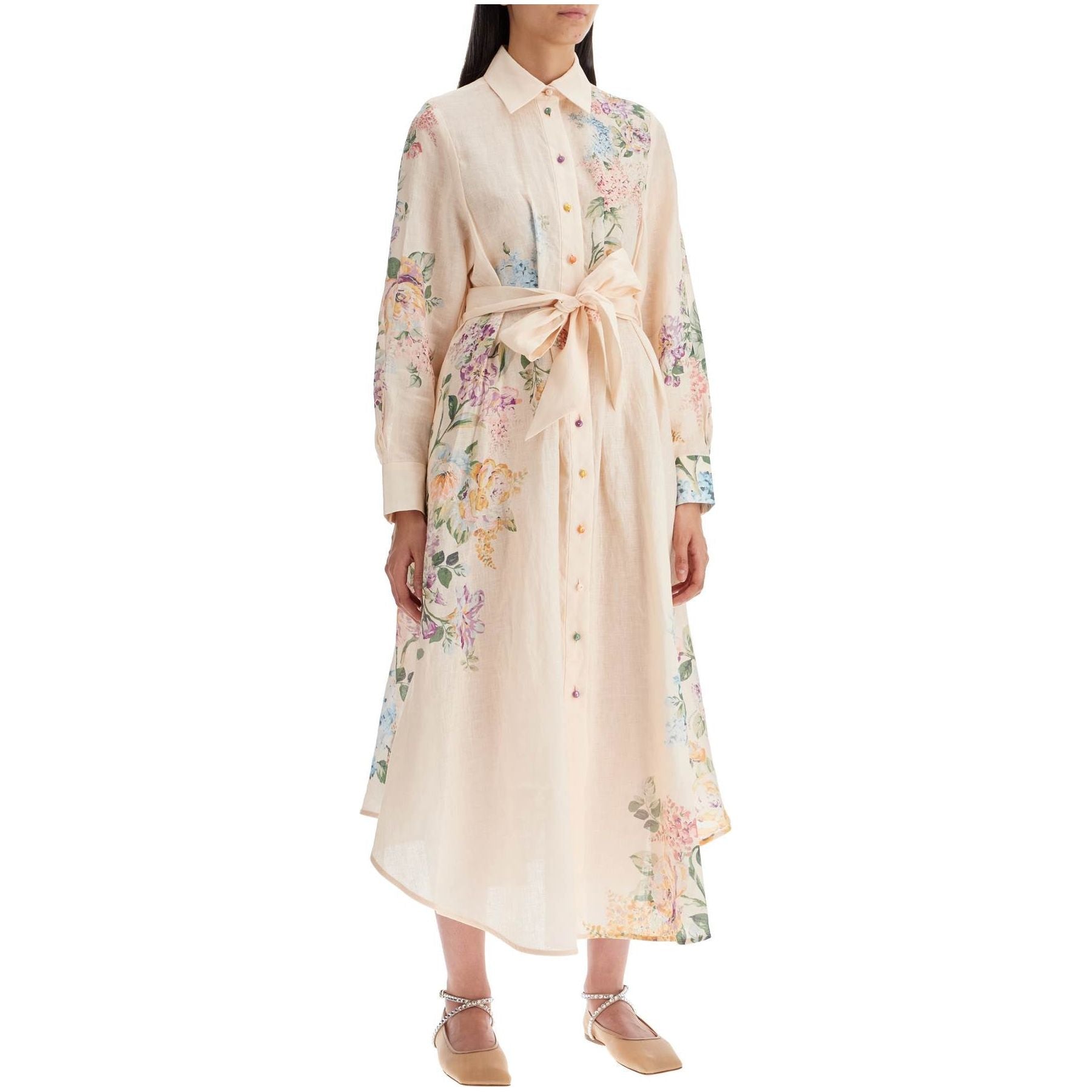Linen Floral Halliday Midi Shirt Dress