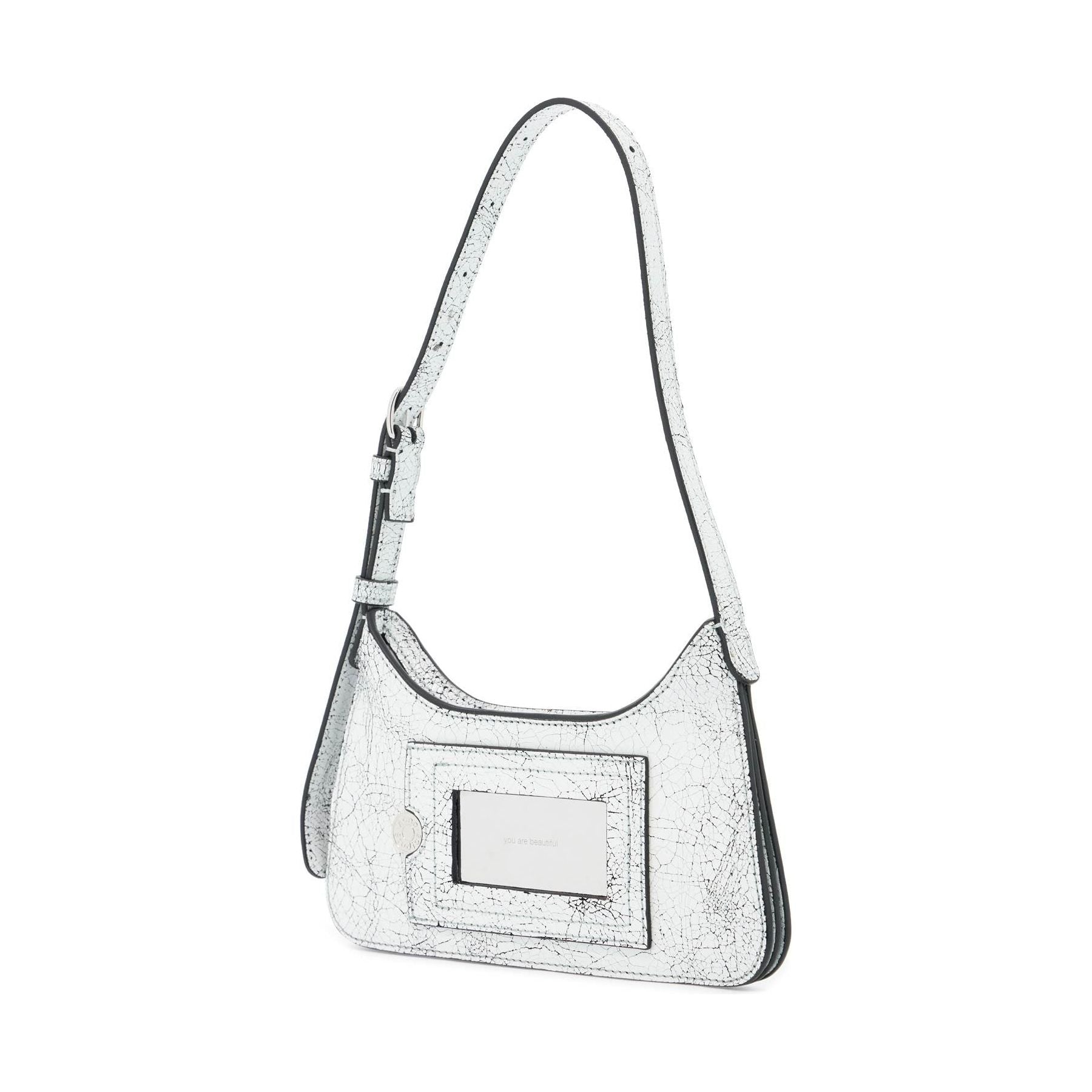 Micro Platform Cracked Leather Shoulder Bag