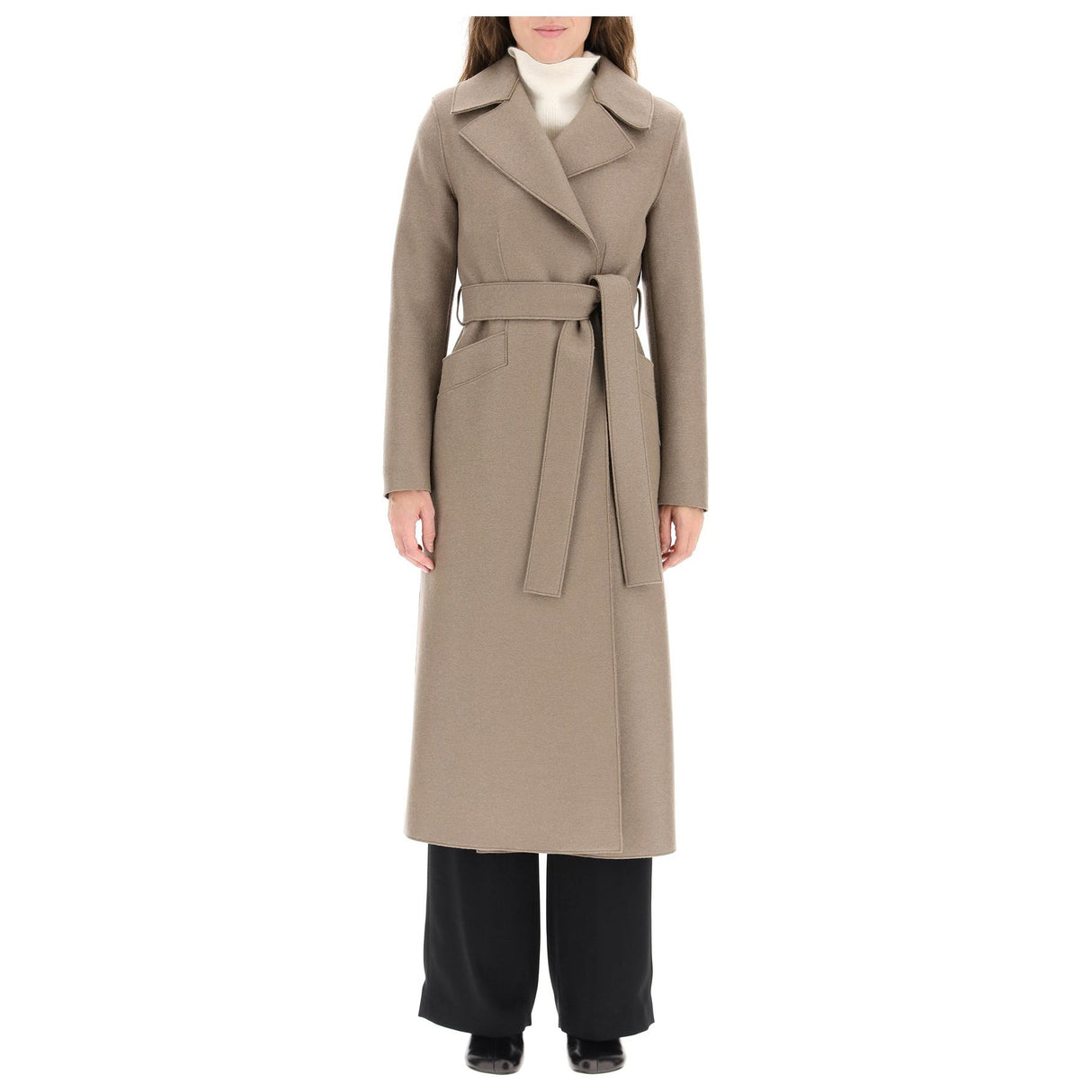 Long Pressed Wool Belted Coat